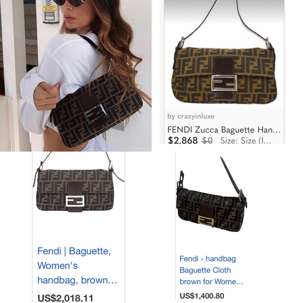 🤍VTG FENDI BAGUETTE ZUCCA Zucchino TOBACCO Pochette Shoulder Bag🤍🍬 - Picture 8 of 17